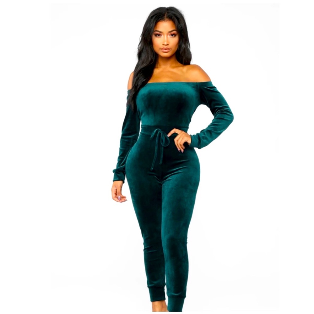 Velour Hunter Green Jumpsuit